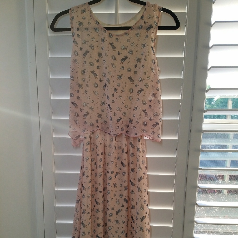 Light pink with dark blue floral dress